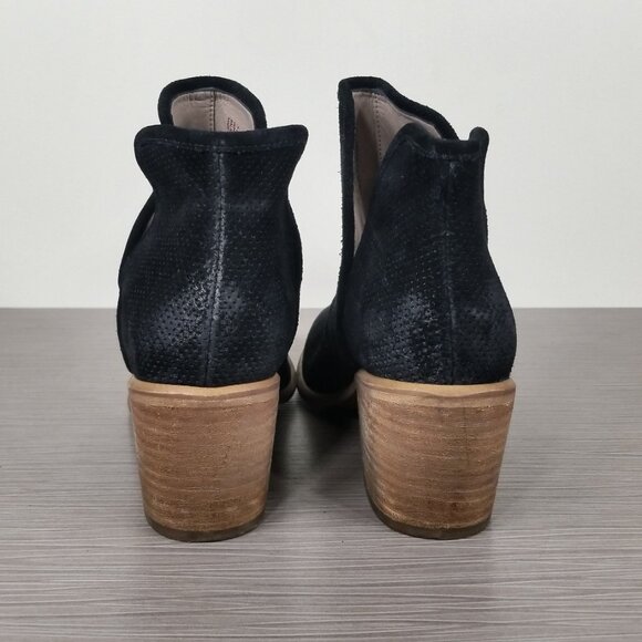 BP. Perforated Cutout Ankle Booties with Block Heel, Black Suede, Womens Size 5M - Picture 5 of 12